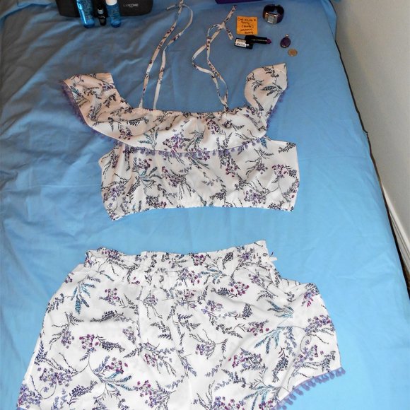 Adore Me Summer PJ Set Crop Top & Shorts (Large)   Purple/White - NWOT - Picture 4 of 7